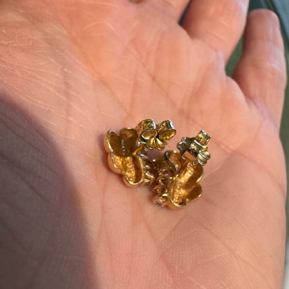 Vintage 14K EV Yellow Gold Studs 10 Natural Stones - Picture 8 of 10